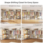 Closet Organizers and Storage, 5-Row Heavy Duty Clothes Rack for Hanging Clothes, Wall Mounted Closet System with 4 Telescopic Rods, 3 Fixed Rods, 6 Hooks, 8 Shelves for Wardrobe, Bedroom, Small Space - style: 5-Row