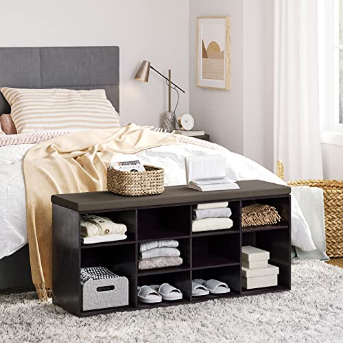 DINZI LVJ Shoe Storage Bench with Cushion, Cubby Shoe Rack with 12 Cubbies, Adjustable Shelves, Multifunctional Shoe Organizer Bench for Entryway, Mudroom, Hallway, Closet and Garage, Espresso - color: Espresso, size: 12 Cubby
