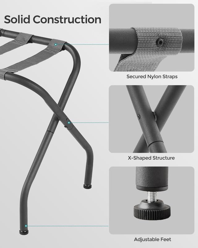 SONGMICS Luggage Rack for Guest Room, Set of 2 Suitcase Stands, Foldable Steel Frame, for Hotel, Bedroom, Holds up to 110 lb, 27.2 x 15 x 20.5 Inches, Slate Gray URLR001G02 - color: Slate Gray, style: Basics