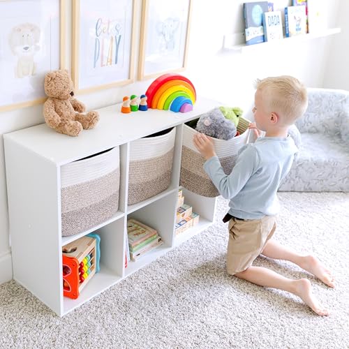 NaturalCozy Storage Cubes 11 Inch Cotton Rope Woven Baskets for Organizing, 3-Pack | Cube Storage Bin | Square Storage Baskets for Shelves Organizer, Classroom, Kids Toy Bins, Closet, Baby Nursery - color: 3-Tone Brown