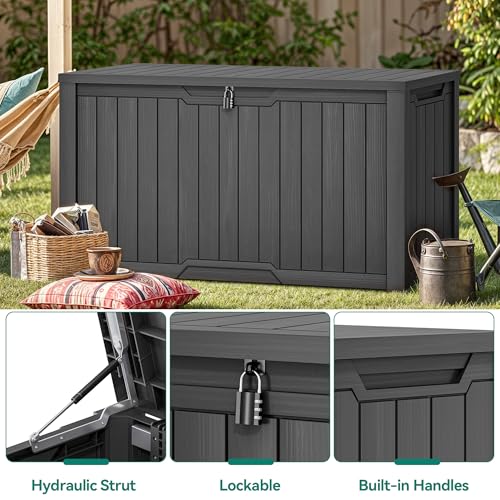 YITAHOME XXL 240 Gallon Large Outdoor Storage Deck Box for Patio Furniture, Outdoor Cushions, Garden Tools and Sports/Pools Equipment, Weather Resistant Resin, Lockable (Dark Gray) - color: Dark Gray, size: 240 Gallon, style: Deck Box