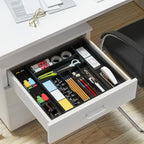 Utensil Organizer Silverware Drawer Organizer - Bamboo Expandable Cutlery Tray with Dividers for Utensil Holder Office Storage Makeup Desk Drawer Tool Organization W13.5"-19.5" x L17.5" x H2.5"(Black) | Expandable, Cutlery Tray, with Dividers, Utensil Hol