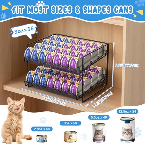 Cat Food Can Organizer, Can Organizer for Pantry, 2-Tier Metal Cat Food Storage Container Holds 56 (3.5oz) Cans，Adjustable Canned Food Organizer and Storage for Counter Kitchen Cabinet (Black, 2 Tier) - size: 2 Tier