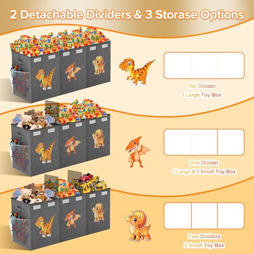 Extra Large Toy Box Chest, Collapsible Sturdy Toy Storage Organizer Boxes Bins Baskets Dinosaur Kids Toy Chest Bin with Lids for Boys Girls Living Room Playroom Bedroom Nursery 41"x14"x16" Gray - color: Grey－3