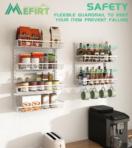 Mefirt Over The Door Pantry Organizer, Wall Mount Spice Rack, Pantry Hanging Storage and Organization, 6 Adjustable Baskets Heavy-Duty Metal for Home & Kitchen, Back of Door Seasoning Rack - White - color: White, size: 6-Tier