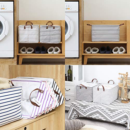 Hinwo 31L Large Storage Bins, 2-Pack Closet Organizers and Storage, Foldable Clothes Storage Baskets with Handles, Containers for Clothing, Blanket, Towels, Toys, Bedding (Black Stripe) - color: Black Stripe, size: 16.5" / 31L / 2-Pack