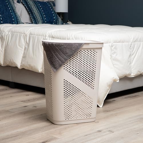 Mind Reader 60L Slim Laundry Hamper, Clothes Basket, Lid, Ventilated, Plastic, Set of 2, Ivory - color: Ivory, size: 2-Pack