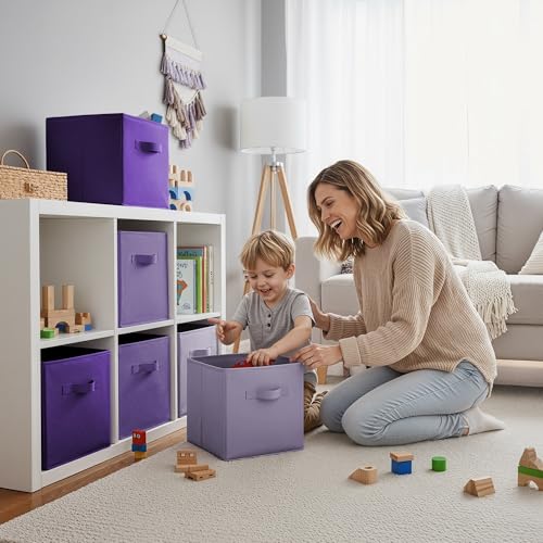 Cupic Cupid 11 Inch Storage Cube, Fabric Cube Storage Bin with Handles, Storage Cube Organizer for Clothes and Toys, Collapsible Cube Bins for Closet, Shelves, Nursery, 6-Pack, Purple Gradient - color: Purple Gradient, size: 11 Inch