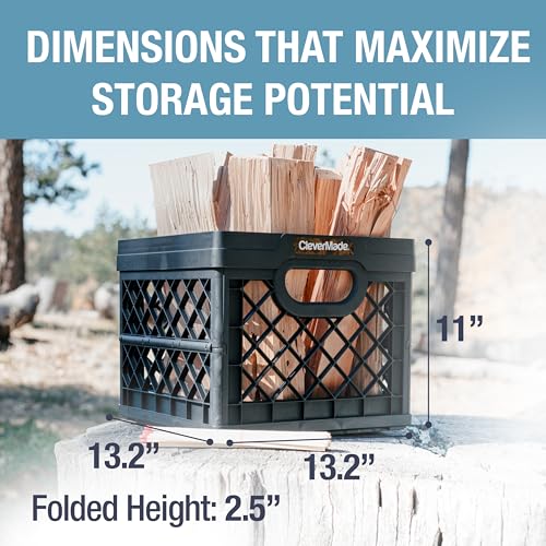 CleverMade Collapsible Milk Crate 25L (6.6 Gal) 3 Pack, 50 lb Capacity Heavy Duty Folding Crate – Stackable Storage Crates with File Rails, Plastic Collapsible Crates - Obsidian - color: Obsidian, size: 3 Pack