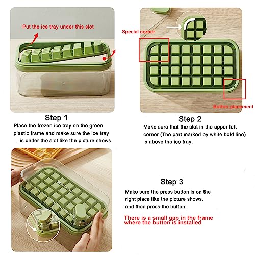 Ice Cube Tray with Lid and Bin, 2 Pack for Freezer, 64 Pcs Ice Cube Mold (Green) - color: Green