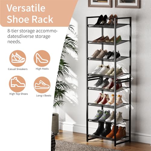 8 Tier Shoe Rack, Tall Metal Shoe Storage with Adjustable Shelves, Holds 16-20 Pairs, Stackable Shoe Stand for Garage Hallway Bedroom, Bronze - size: 8Tier