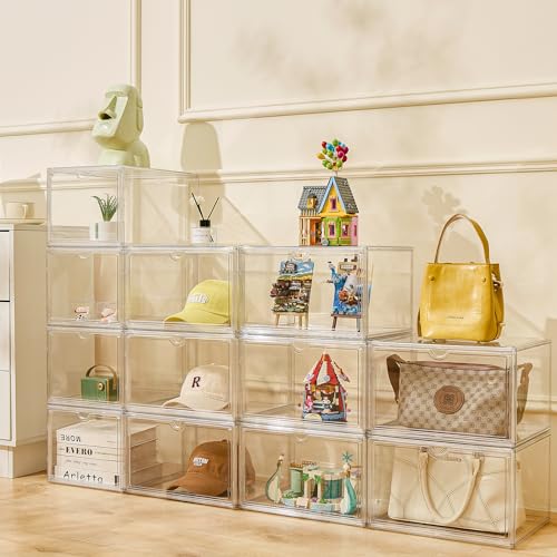 Acrylic Display Cases for Collectibles - Stackable Plastic Storage Shoe Boxes - Magnetic Lid, Figure Organizer - size: Side Door-4pcs