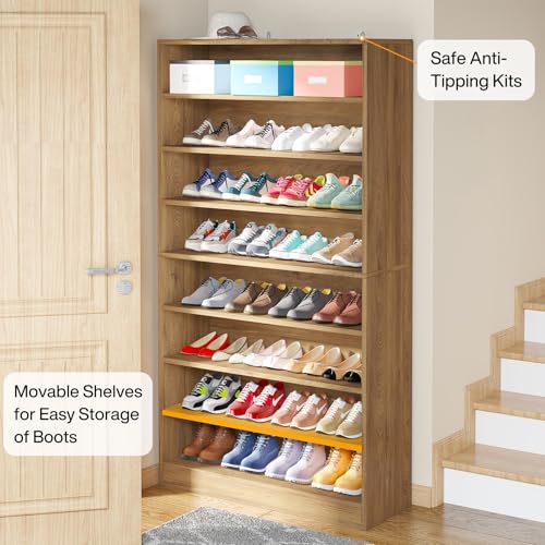 Tribesigns Tall Shoe Cabinet, 9 Tiers 40-45 Pairs Heavy Duty Wood Freestanding Shoe Storage Cabinet, 70.8'' Tall Shoe Cabinet with Open Storage for Entryway (1, Light Brown) - color: Light Brown
