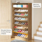 Tribesigns Tall Shoe Cabinet, 9 Tiers 40-45 Pairs Heavy Duty Wood Freestanding Shoe Storage Cabinet, 70.8'' Tall Shoe Cabinet with Open Storage for Entryway (1, Light Brown) - color: Light Brown
