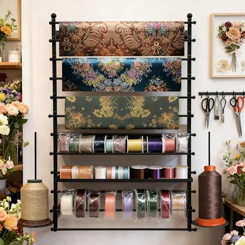 12 Layers 80cm Black Wall Display Stand Wrapping Paper Ribbon Organizer Tie Scarf Rack Belt Towel Holder Spool Hijab Stand Metal Shelving for Home, Retail Stores, Flower Shop, Studio, Sewing - color: Black, size: L: 31.5 in, H: 47.2 in