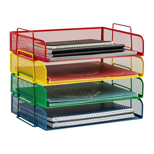 Mind Reader Stackable Paper Tray, Classroom Organizer, File Storage, Teachers, Metal Mesh, 4 Pcs., Multi-Colored - color: Assorted Colors, size: 13.3" x 9.8" x 11.3"