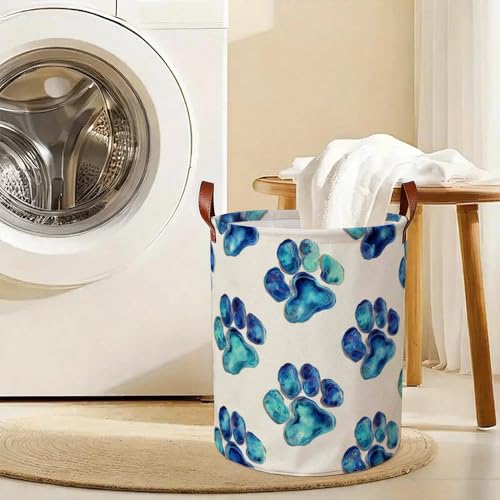 Funky Cat Laundry Basket, Blue Paw Print Hamper, Collapsible Oxford Cloth Storage Bin for Kids Room, Colorful Storage Organizer for Spring Home Decor (15.75x15.75x19.7") - color: Colorful578