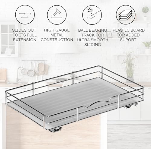 Pull-Out Cabinet Spice Rack Organizer - Slim Slide-Out Storage for Spices, Bottles & Jars, Premium Heavy-Duty Steel, Easy Install for Narrow Kitchen Cabinet - 16 ⅜ W x 10 ½ D x 2 ¾ H, Chrome - size: 16 Inch - Single