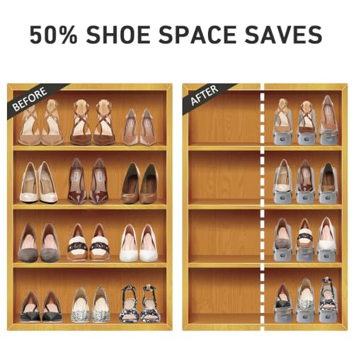 NVGSN Shoe Slots Organizer 20 Pack - Shoe Stackers for a Pair of Shoes, Shoe Storage Shoe Space Savers 50%, 4 Levels Adjustable Thickening expandable Shoe Rack Holders Shoe Organizer for Closet, Grey - color: Grey, size: 20pack