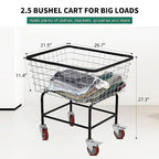 Wire Laundry Cart with Wheels, 2.5 Bushel Rolling Laundry Basket, Commercial Basket Carts for Laundry Room, Hotel, Home, Apartment Use, Durable Steel Frame with Galvanized Finish, 5" Casters - size: 2.5 Bushel