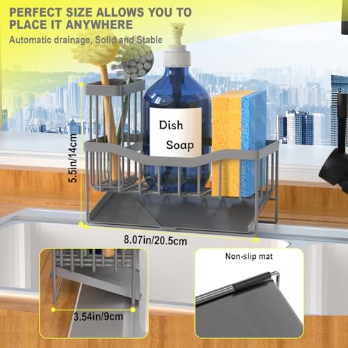 Fssvcd Maifan Sink Caddy Sponge Holder for Kitchen with Brush Holder and Stainless Steel Self Drain Tray, Rustproof Kitchen Sink Organizer for Sponge, Soap Dispenser Storage Accessories Dark Gray - color: Dark Grey