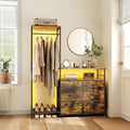 Heavy Duty Garment Rack with Fabric Drawers and LED Light, Freestanding Portable Closet Wardrobe Systems with Shelves for Bedroom, Entryway, Apartment - color: Chestnut