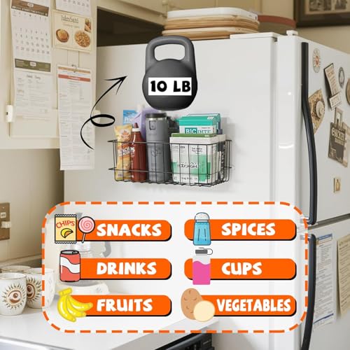 ULIBERMAGNET Magnetic Baskets, Large Capacity Metal Wire Mesh Basket Holder Organizer for Sundry Tool Storage, Magnetic Shelf for Garage, Laundry, Kitchen, Workshop, Cabinet(2 Pack) - style: Metal Magnetic Baskets