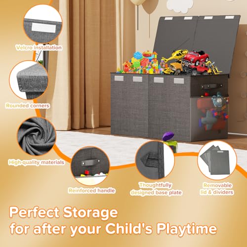 Large Toy Box Chest, Collapsible Sturdy Toy Storage Organizer Boxes Bins Baskets Dinosaur Kids Toy Chest Bin with Lids for Boys Girls Living Room Playroom Bedroom Nursery 25"x14"x16" Gray - color: Grey－2