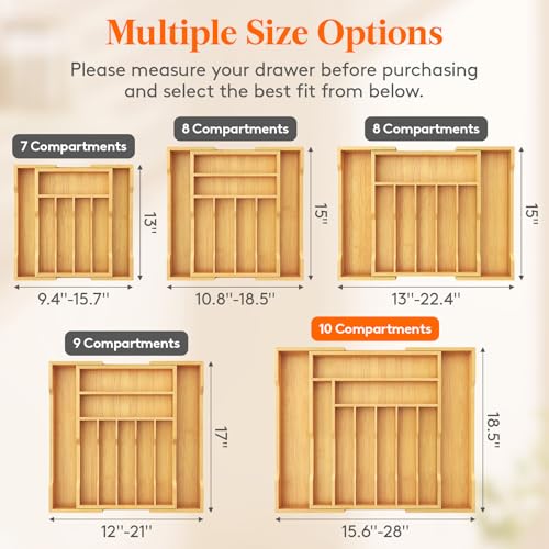 Lifewit Silverware Drawer Organizer, Expandable Utensil Tray for Kitchen, Flatware and Cutlery Holder, Wood Adjustable Storage for Spoons Forks Knives, 17-28 x 18.5, Natural - color: Natural, size: 17~28''W x 18.5''D