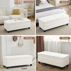 WUTUTUEE 51" Fabric Storage Ottoman Bench, Upholstered Rectangle End of Bed Storage Ottoman Tufted Living Room Bedroom Bench with Safety Hinge, Solid Wood Legs, Loads 500 lb(Beige) - color: Beige-fabric