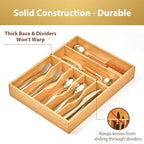 Umilife Kitchen Drawer Organizer, 12.5 Inch Silverware Utensil Tray Holder, Extra Deep, with Non-Slip Feet & Grooved Drawer Divider, 7 Slots Total Bamboo Wood Caddy for Flatware Cutlery Knives - size: 12.5 x 16.5 inch (7 Slots)