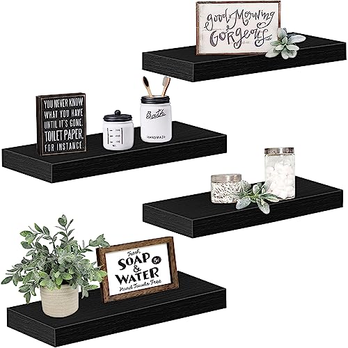 QEEIG Floating Shelves for Wall Bathroom Shelf Bedroom Kitchen Living Room Farmhouse Small Book Shelf 16 inch Set of 4, Black (015-B4) - color: C. Black, size: 4pcs