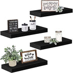 QEEIG Floating Shelves for Wall Bathroom Shelf Bedroom Kitchen Living Room Farmhouse Small Book Shelf 16 inch Set of 4, Black (015-B4) - color: C. Black, size: 4pcs