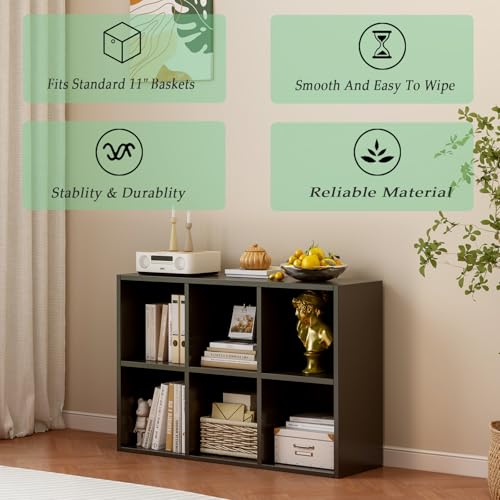 OSCHF 6-Cube Storage Shelf Bookcase - Wooden 3-Tier Floor Standing Open Bookshelf for Home and Office, Display Cabinet, Black - color: Black, size: 6-Cube