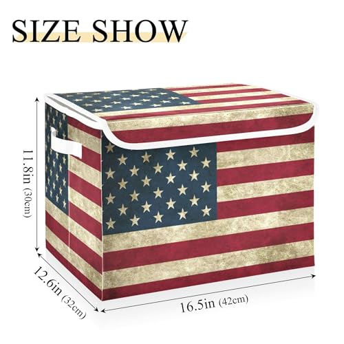 xigua American Flag Storage Bins with Lids and Carrying Handle,Foldable Storage Boxes Organizer Containers Baskets Cube with Cover for Home Bedroom Closet Office - color: American Flag