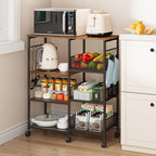 SWTYMIKI Kitchen Island Cart on Wheels - 4 Tier Rolling Kitchen Table Cart with Storage Shelves, 6 Removable Hooks& Locking Casters, Coffee Bar Cabinet for Dining Room Pantry Office, Espresso - size: 28x11.81in, style: Espresso