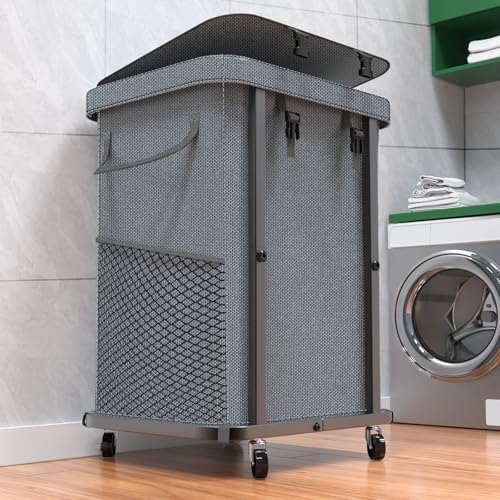 40 Gal(150L) High Grade Large Laundry Basket with Wheels, Rolling Laundry Hamper, Laundry Cart with Metal Frame and Removable Bag Design, Suitable for Laundry Room, Bedroom - color: Grey, size: 1 Section 150L