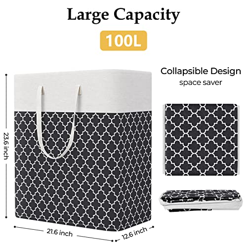 StorageRight Laundry Basket Hamper Large Collapsible Laundry Hamper with Easy Carry Handles，Freestanding Clothes Hampers for Laundry, Bedroom, Dorm, Clothes, Towels, 100L, Clover Black - color: Clover Black, size: 100L