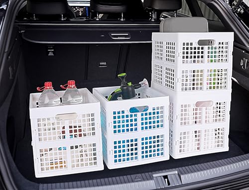 Eslite 3-Pack Collapsible Plastic Storage Crates,Foldable Crates for Storage,16L (White) - color: White
