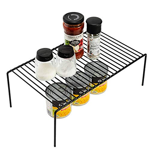 iPEGTOP Set of 6 Large (15.7 x 9.4 Inch) Kitchen Cupboard Organiser, Freezer Cabinet Storage Metal Shelf Wire Rack, Rustproof Steel Shelves for Fridge Pantries Countertops Utensils, Black - color: Black