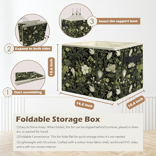 Vintage Floral Botanical Storage Box Bins, Art Nouveau Plant Flower Aesthetic Collapsible Storage Basket Organizer for Bedroom Laundry Room Home Clothes Toys Books, Toybox for Girls - color: Vintage Floral