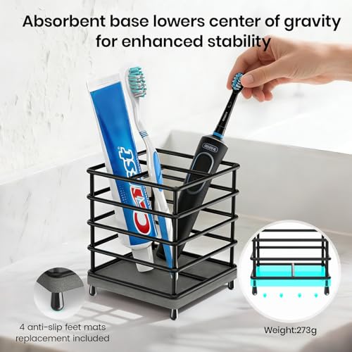 BOTEMY Toothbrush Holders with Quick Drying Mat—Black Toothbrush and Toothpaste Holder for Bathroom—Upgrade 3 Slots Openwork Design Bathroom Counter Organizer for Electric Toothbrush,Razor,Toothpaste - size: Medium