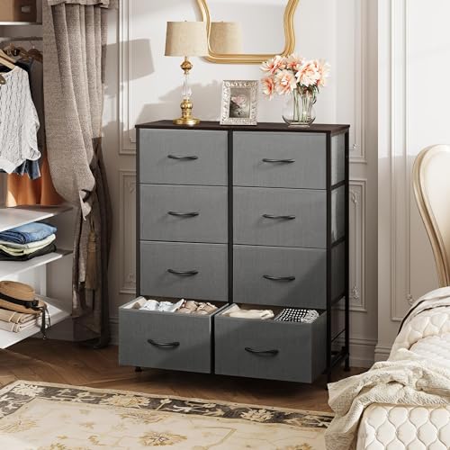 WLIVE Fabric Dresser for Bedroom, Tall Dresser with 8 Drawers, Storage Tower with Fabric Bins, Double Dressers, Chest of Drawers for Closet, Living Room, Hallway, Dark Gray - color: A-dark Grey, style: General