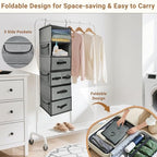 Durable 6-Tier hanging closet organizer with 5 Drawers & 3 Side Pocket,Thickened Fabric Hanging Shelves Holder with Sturdy Hook,Space-saving Storage Organization for Bedroom,Dorm,Guestroom,RV,Bathroom - style: Inseparable-6 Tier