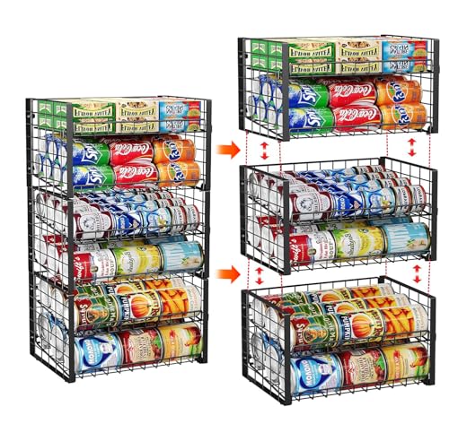 JKsmart 2-Tier Stackable Rack Organizer for Pantry, Adjustable Dispenser Holds Up to 88 Cans, Storage Holder for Various Ounces of Canned Drinks, Black, 3 Pack - size: 2 Tier - 3Pack