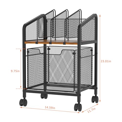 Tiaoheka Rolling File Cabinet with Adjustable Dividers, Vertical Filing Cabinet with Storage Drawer on Lockable Wheels, Hanging File Organizer Beside Under Desk for Office, Home（Patent Pending） - color: Black, size: Small - File Cabinet