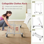 Tajsoon Clothing Rack Heavy Duty Clothes Racks Foldable Garment Rack with Wheels and Extendable Rod, Collapsible Clothing Rack Max Capacity 250lbs, Industrial Rolling Racks with Bottom Shelf, Chrome - style: Single Rod Commercial