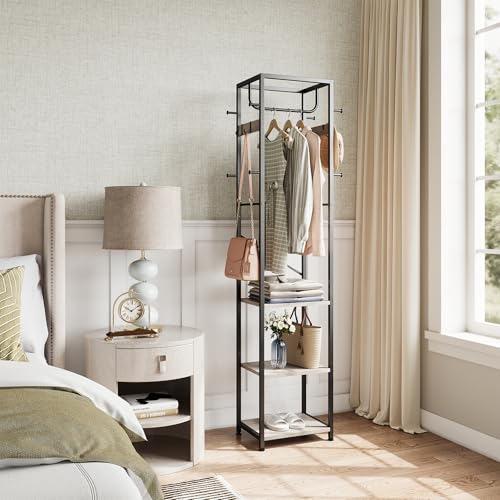 ELYKEN Coat Rack Freestanding, Hall Tree with 3 Storage Shelves and 12 Hooks, Industrial Clothes Rack Stand Organizer for Bedroom, Hallway, Entryway, Office, Living Room, Greige - color: Greige