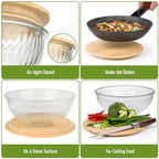 Stackable Space-Saving Set of 5 Nesting Glass Bowls with Bamboo Lids for Foodprep, Storage, Baking, Mixing & Cooking, Microwave & Oven Safe BPA Free Heat Resistant Inert Borosilicate Glass - color: 5 Mixing Bowls with Bamboo Lids (Ribbed)