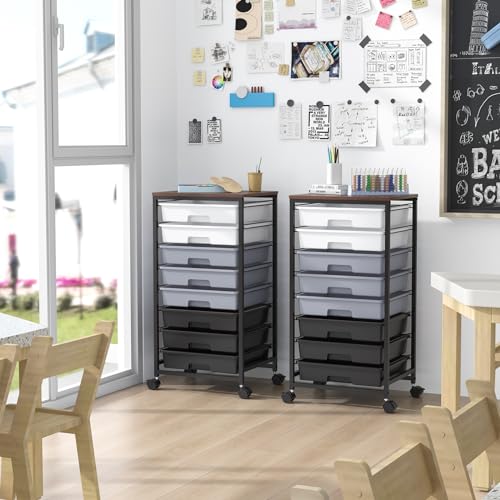 SYKIARIOL Rolling Cart with Drawers,Utility Cart With 8 Drawers and Wooden Tabletop for Living Room,Classroom,Bedroom,Bathroom,Dorm,Office,Dark Grey - color: Gray